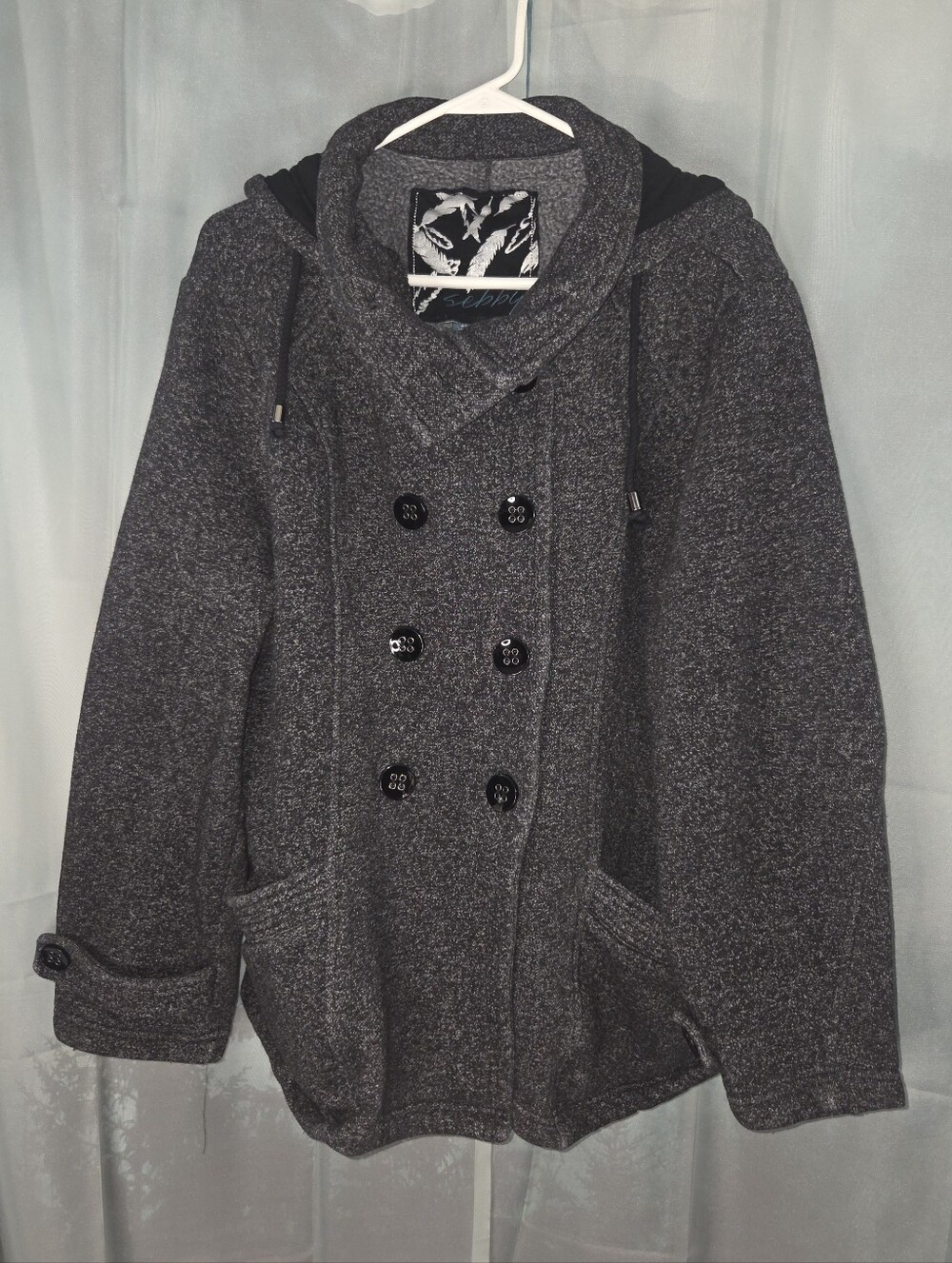 Sebby Double-Breasted Hooded Pea Coat in Charcoal Gray